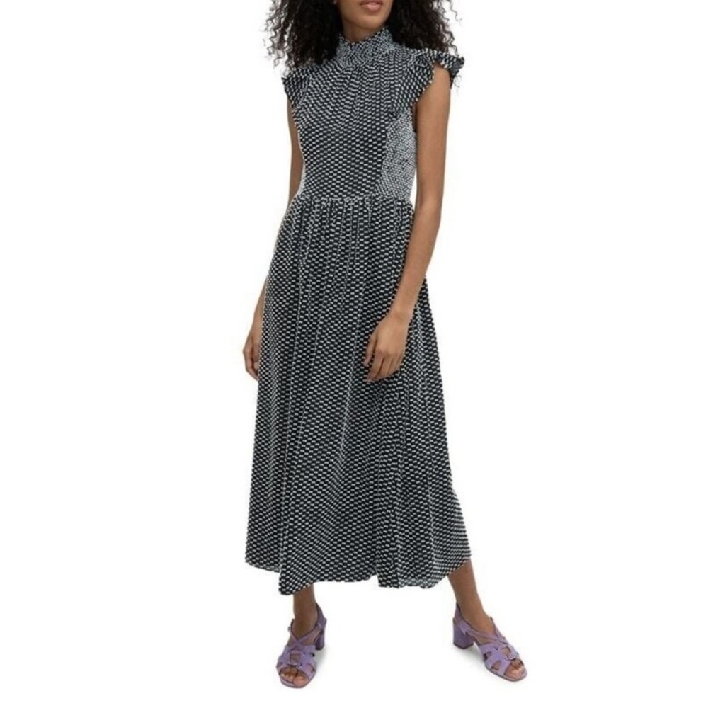 Kate Spade - Black & White Check Embroidered Smocked Dress